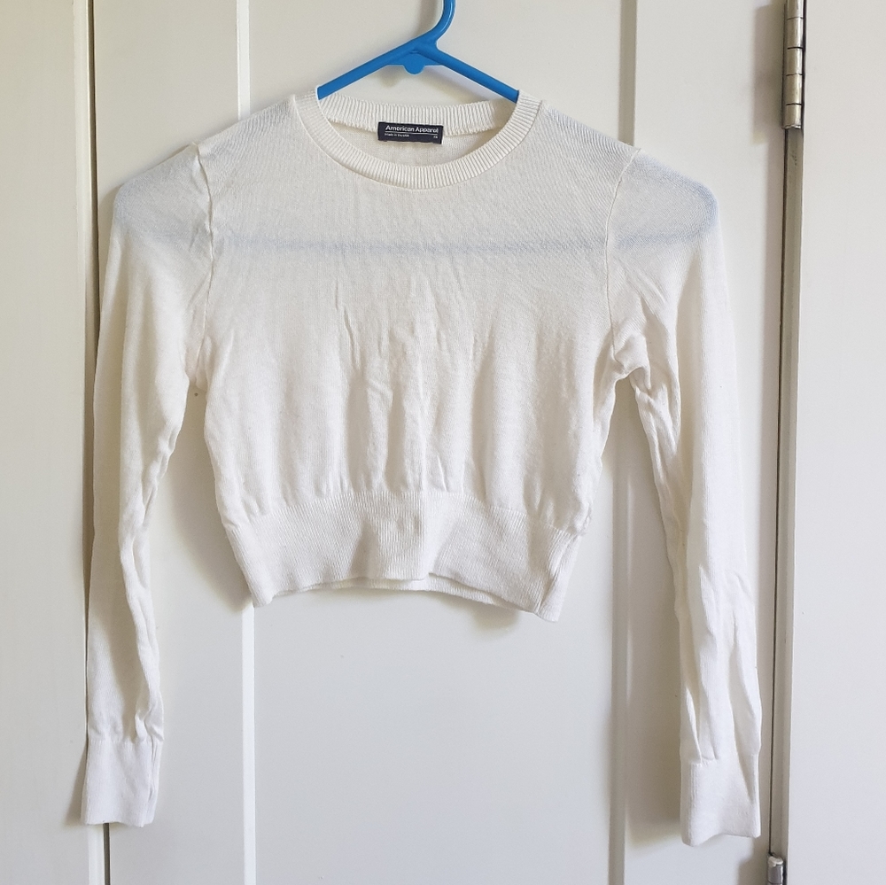 American Apparel ivory white cropped knit sweater size xs